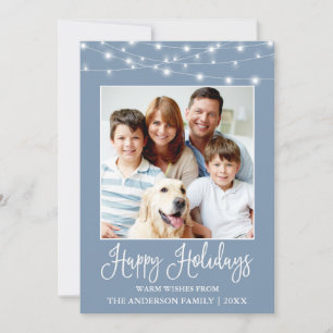 Cartes Pour Fêtes Annuelles Fun Calligraphie Chaîne Lumière Photo Bleu
