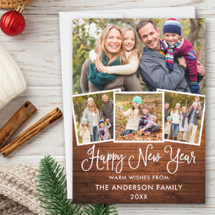 Cartes Pour Fêtes Annuelles Fun Calligraphy 4 Photo Wood Bonne année