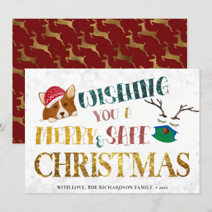 Cartes Pour Fêtes Annuelles Fun Corgi Wishing Joyeux et en sécurité Noël migno