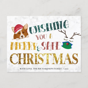 Cartes Pour Fêtes Annuelles Fun Corgi Wishing Joyeux et Noël en toute sécurité