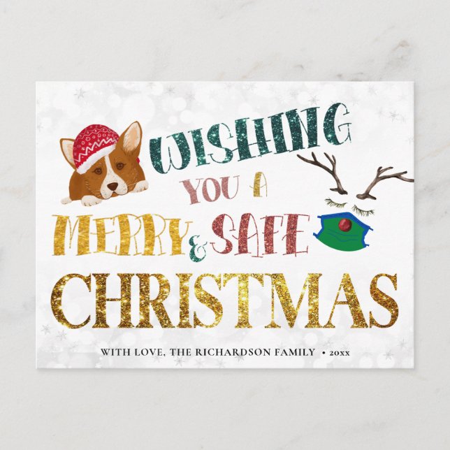 Cartes Pour Fêtes Annuelles Fun Corgi Wishing Joyeux et Noël en toute sécurité (Devant)