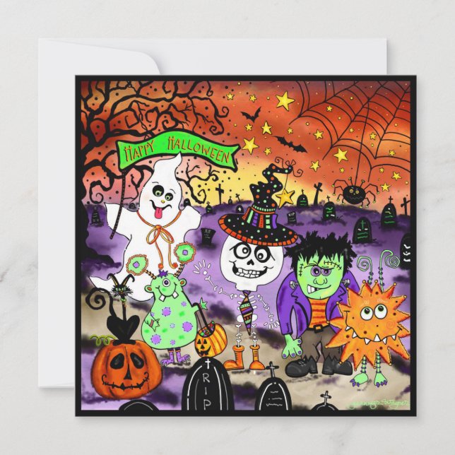 Cartes Pour Fêtes Annuelles Fun Cute Éffrayant Fantôme Halloween (Devant)
