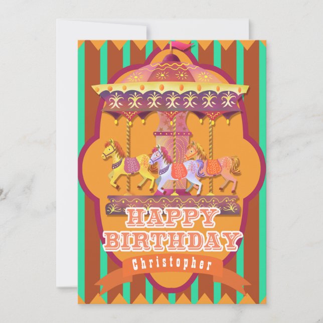 Cartes Pour Fêtes Annuelles Fun Fair Carousel Anniversaire (Devant)