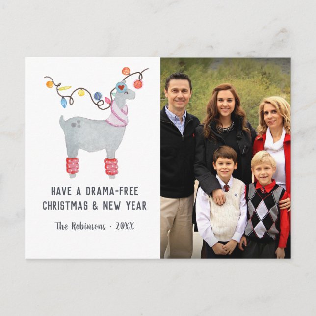 Cartes Pour Fêtes Annuelles Fun Llama thème Noël Famille Photo (Devant)