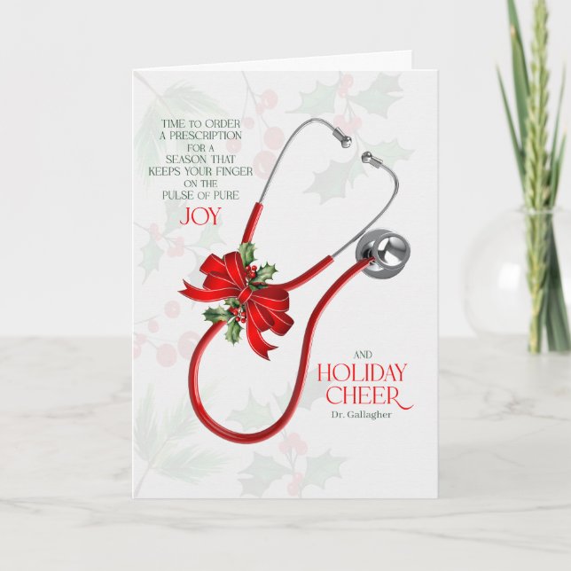 Cartes Pour Fêtes Annuelles Fun Medical Puns with Stethoscope Joy Custom Name (Devant)
