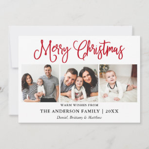 Cartes Pour Fêtes Annuelles Fun moderne Rouge Calligraphie Noël 3 Photos