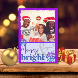 Cartes Pour Fêtes Annuelles Fun Purple Blue Merry et Bright Snowflake Photo