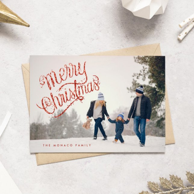 Cartes Pour Fêtes Annuelles Fun Red Parties scintillant Joyeux Noël Photo Holi (Créateur téléchargé)