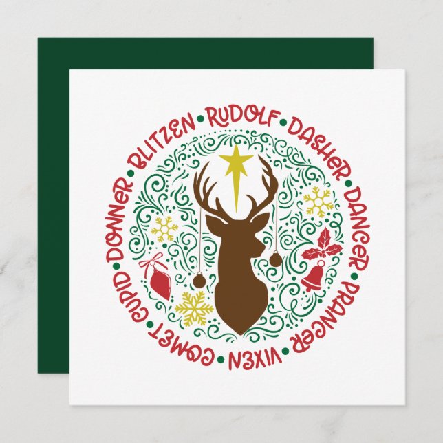 Cartes Pour Fêtes Annuelles Fun Red Script Père Noël Reinder Nom Noël (Devant / Derrière)