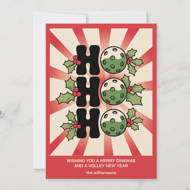 Cartes Pour Fêtes Annuelles Fun Retro Pickleball Noël Votre texte personnalisé (Devant)