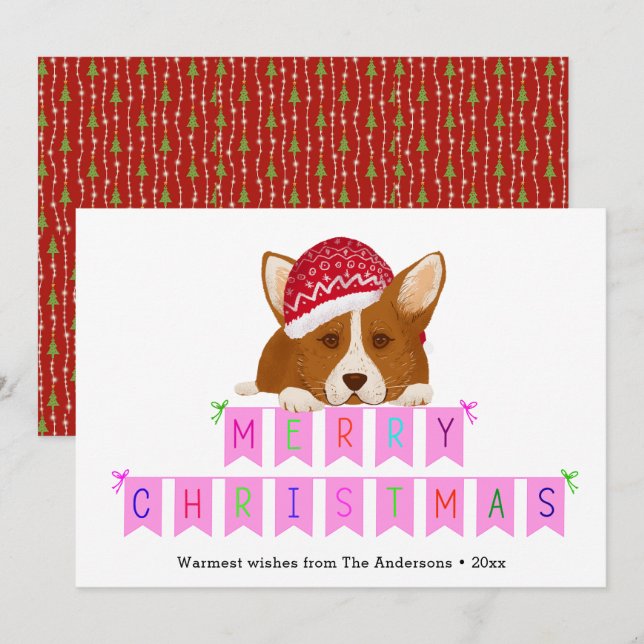 Cartes Pour Fêtes Annuelles Fun rose bandeau de Noël Bannière Casquette rouge  (Devant / Derrière)