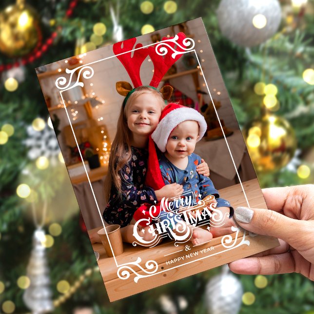 Cartes Pour Fêtes Annuelles Fun Tourbillonnant Noël Frontière Joyeux Noël Phot (Créateur téléchargé)