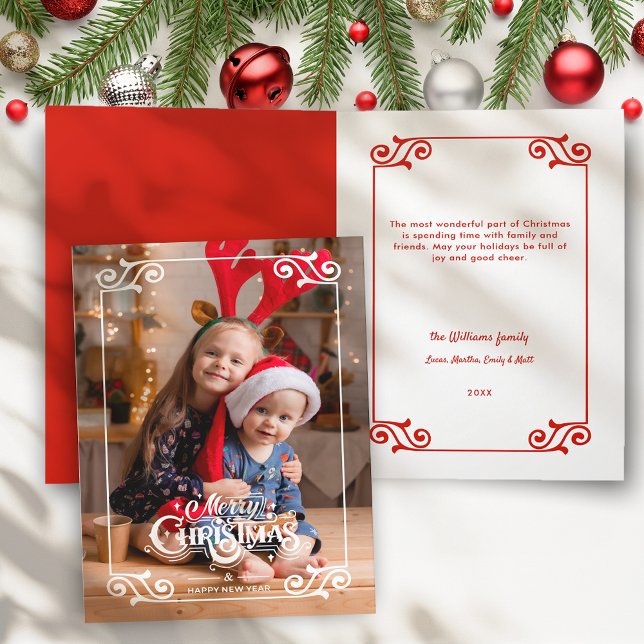 Cartes Pour Fêtes Annuelles Fun Tourbillonnant Noël Frontière Joyeux Noël Phot (Créateur téléchargé)