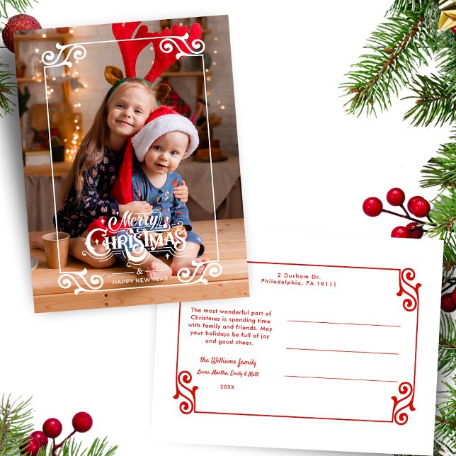 Cartes Pour Fêtes Annuelles Fun Tourbillonnant Noël Frontière Joyeux Noël Phot (Créateur téléchargé)