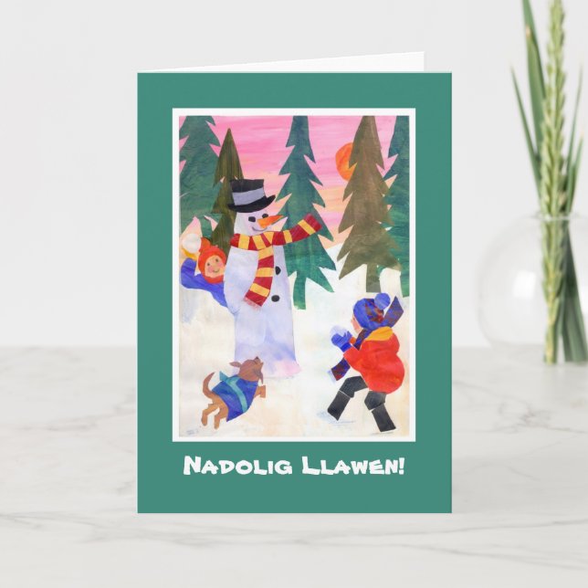 Cartes Pour Fêtes Annuelles Fun Welsh Language Christmas Card, Snowman (Devant)