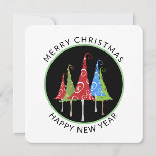 Cartes Pour Fêtes Annuelles Fun, Whimiscal Noël Arbres Carrés
