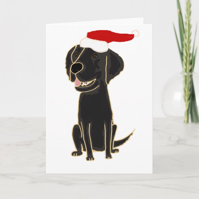 Cartes Pour Fêtes Annuelles Funky Black Flat Retriever Art de Noël (Devant)