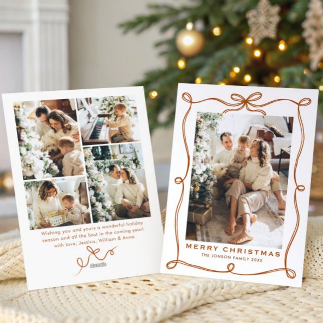 Cartes Pour Fêtes Annuelles Funky Christmas Boho Beige Bow Ribbon 5 Photo (Créateur téléchargé)