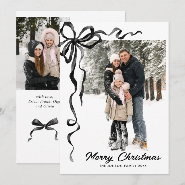 Cartes Pour Fêtes Annuelles Funky Christmas Boho Black Bow Ribbon 3 Photo (Devant / Derrière)