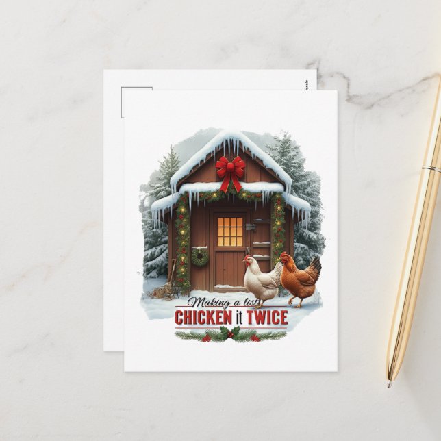 Cartes Pour Fêtes Annuelles Funky Christmas poulet mot art ferme (Devant/Arrière en situation)