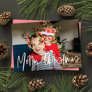 Cartes Pour Fêtes Annuelles Funky Modern White Calligraphy Script Photo