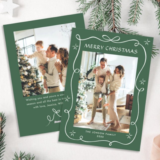 Cartes Pour Fêtes Annuelles Funky Sage Green Christmas Bow Ribbon 2 Photo (Créateur téléchargé)