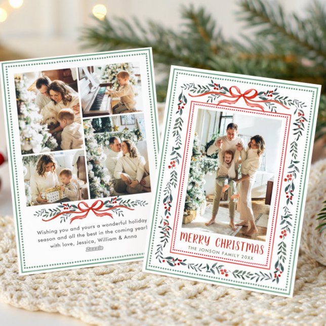 Cartes Pour Fêtes Annuelles Funky Sage Green Christmas Bow Ribbon 5 Photo (Créateur téléchargé)
