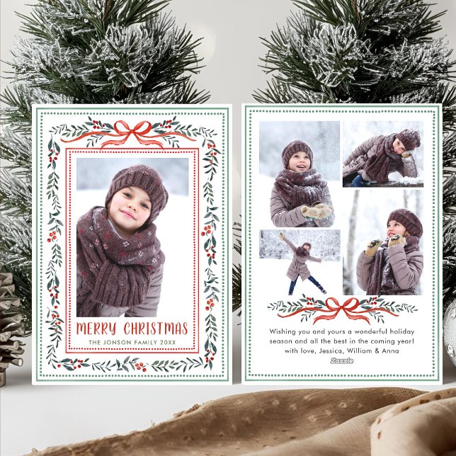 Cartes Pour Fêtes Annuelles Funky Sage Green Christmas Bow Ribbon 5 Photo (Créateur téléchargé)