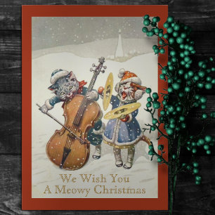 Cartes Pour Fêtes Annuelles Funky Vintage Caroling Chats de Noël Chat Pun plat