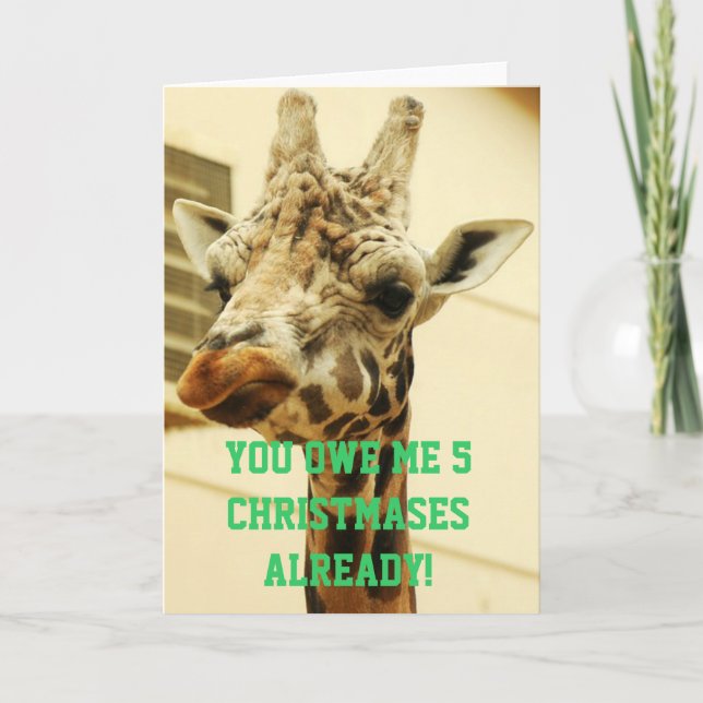 Cartes Pour Fêtes Annuelles Funny Angry Giraffe Noël souvenir de l'argent dett (Devant)