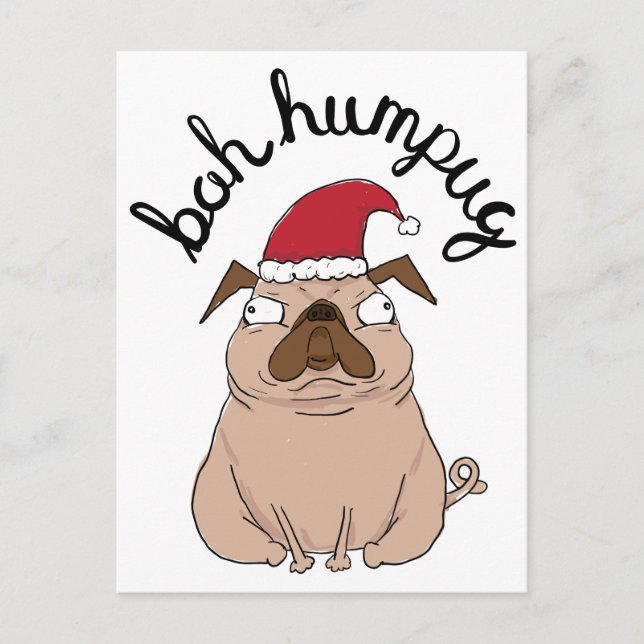 Cartes Pour Fêtes Annuelles Funny Bah Humpug Santa Pug Christmas Postcard (Devant)