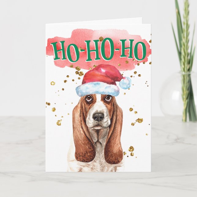 Cartes Pour Fêtes Annuelles Funny basset hound Santa a yappy howlidays (Devant)