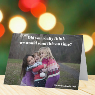 Cartes Pour Fêtes Annuelles Funny Belated Famille de Noël photo repliée