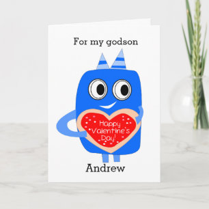 Cartes Pour Fêtes Annuelles Funny Blue Monster Valentine's Day Godson