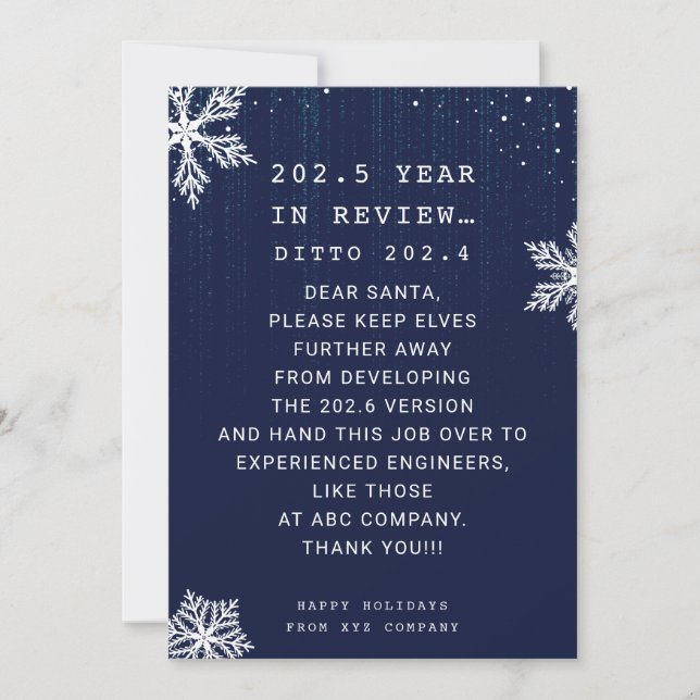 Cartes Pour Fêtes Annuelles Funny Business Year in Review Engineer Noël (Devant)