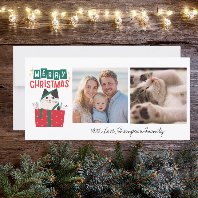 Cartes Pour Fêtes Annuelles Funny Cat Christmas Tree 2 Photo Meowy Custom  (Créateur téléchargé)