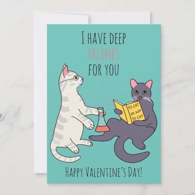 Cartes Pour Fêtes Annuelles Funny cat felines pun illustration Saint Valentin (Devant)