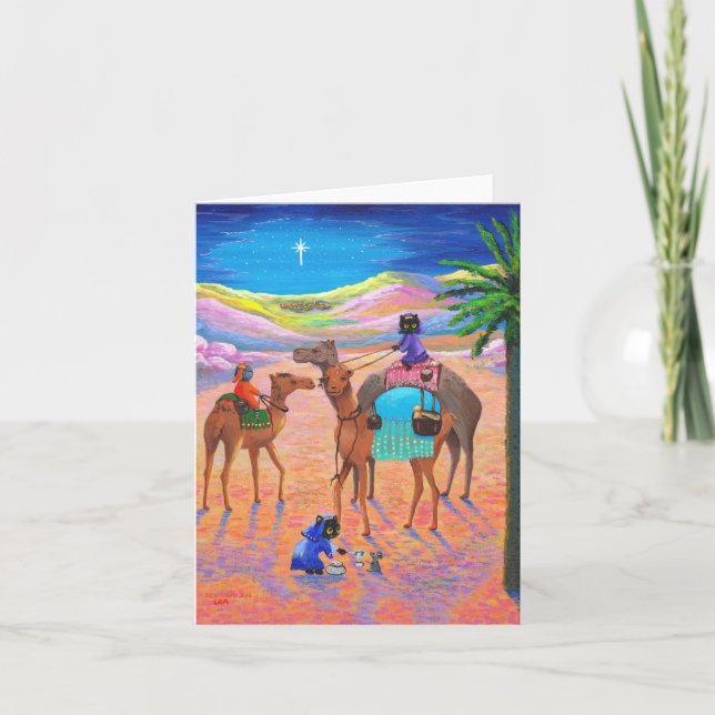 Cartes Pour Fêtes Annuelles Funny Cat Noël Chameau Sages Creationarts (Devant)