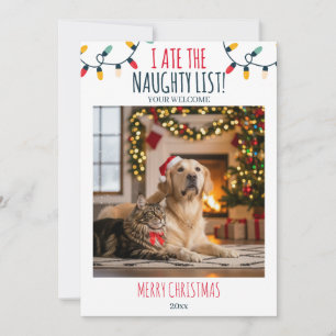 Cartes Pour Fêtes Annuelles Funny Chat Chien Naughty List Custom Christmas Pho