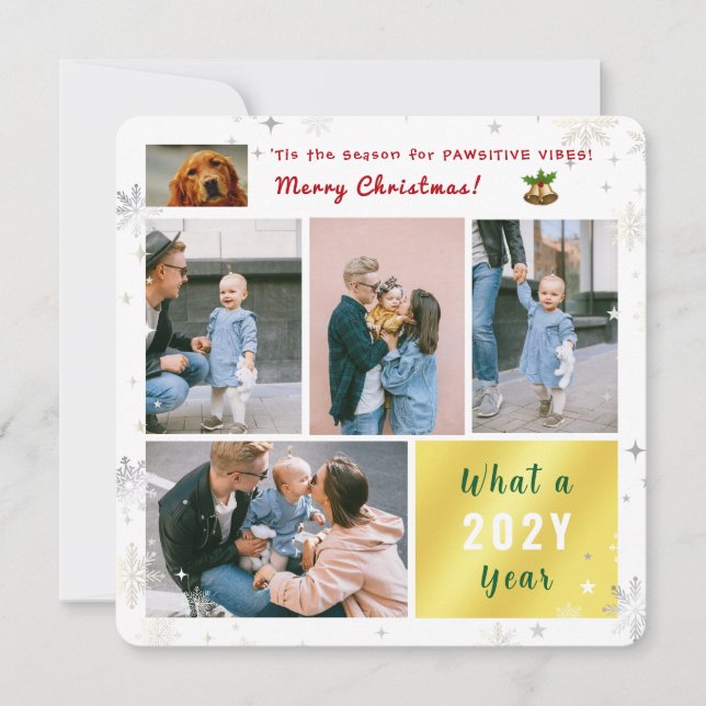 Cartes Pour Fêtes Annuelles Funny Chien Chat Pawsitive 5 Photos Collage Modern (Devant)