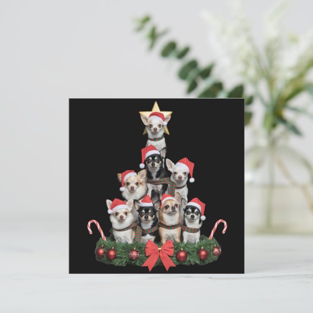 Cartes Pour Fêtes Annuelles Funny Chihuahua Dog Christmas Tree Xmas  (Debout devant)