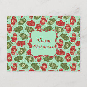 Cartes Pour Fêtes Annuelles Funny Christmas Gloves and snowflakes green bg