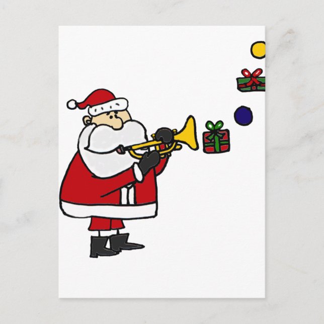 Cartes Pour Fêtes Annuelles Funny Christmas Père Noël Jouer à la trompette (Devant)