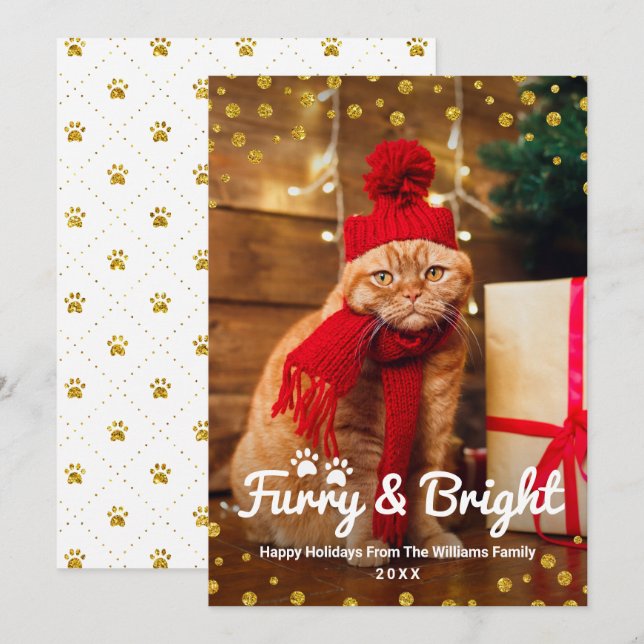 Cartes Pour Fêtes Annuelles Funny Christmas Pet Photo Furry et Bright Gold (Devant / Derrière)