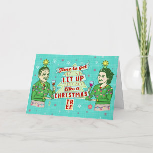 Cartes Pour Fêtes Annuelles Funny Christmas Retro Drinking Humor Couple Lit Up