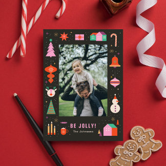 Cartes Pour Fêtes Annuelles Funny Colorful Frame Family Christmas Photo