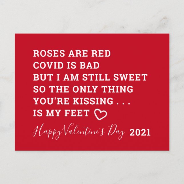 Cartes Pour Fêtes Annuelles Funny Covid Valentines Day 2021 Poème (Devant)