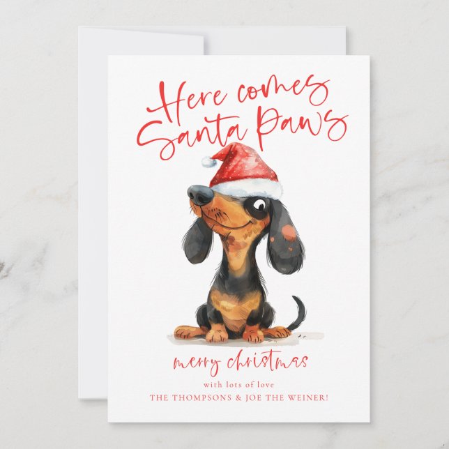 Cartes Pour Fêtes Annuelles Funny Dachshund Père Noël Paws 2026 Calendrier Noë (Devant)
