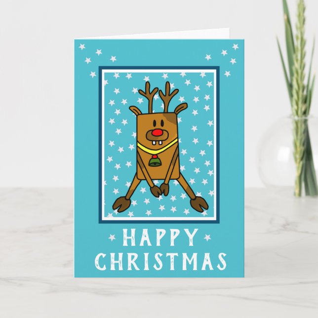 Cartes Pour Fêtes Annuelles Funny Deer Star Motif Joyeux Noël (Devant)