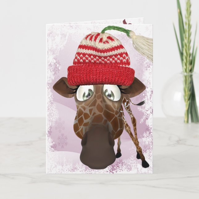 Cartes Pour Fêtes Annuelles Funny Girafe with Winter Hat (Devant)